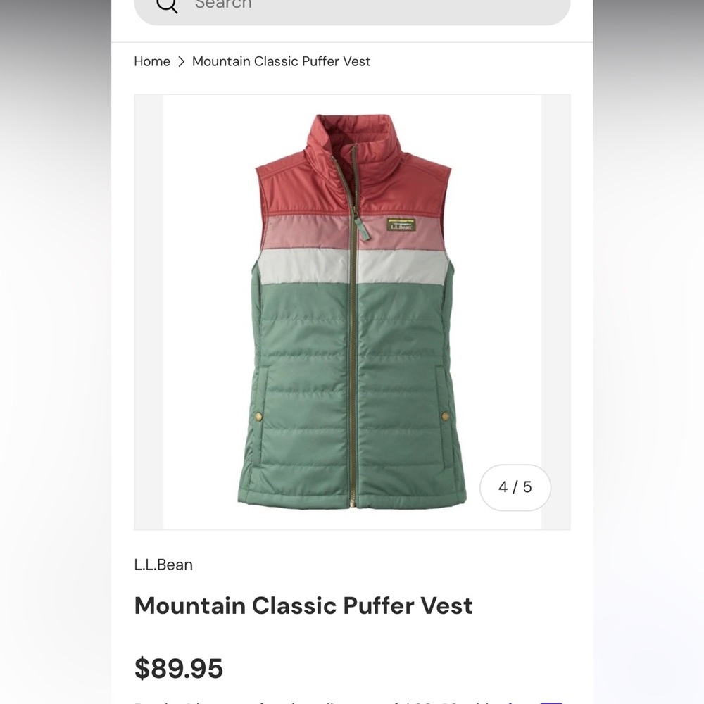 L.L. Bean Mountain Classic Puffer Vest Colorblock Women's - Picture 6 of 6